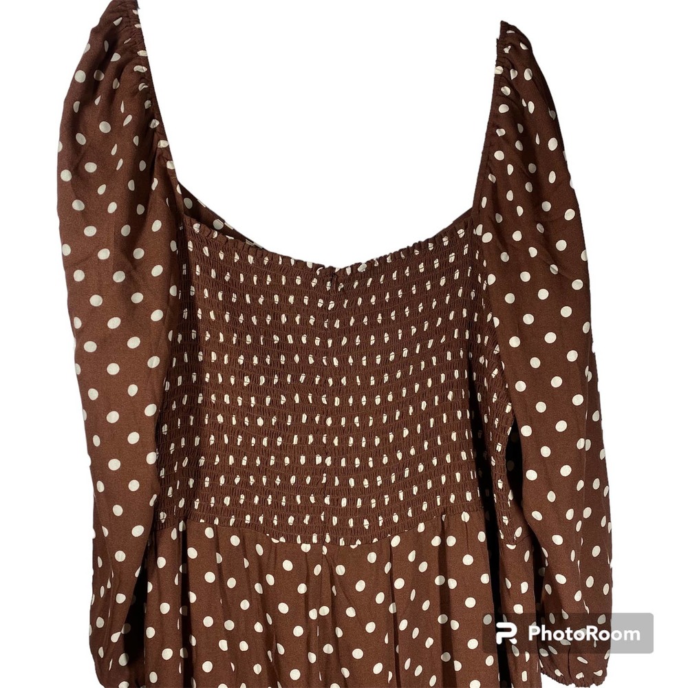 Reformation Mochi Polka Dot Long Sleeve Mini Dress Brown White Size 22 NWT - Picture 5 of 8